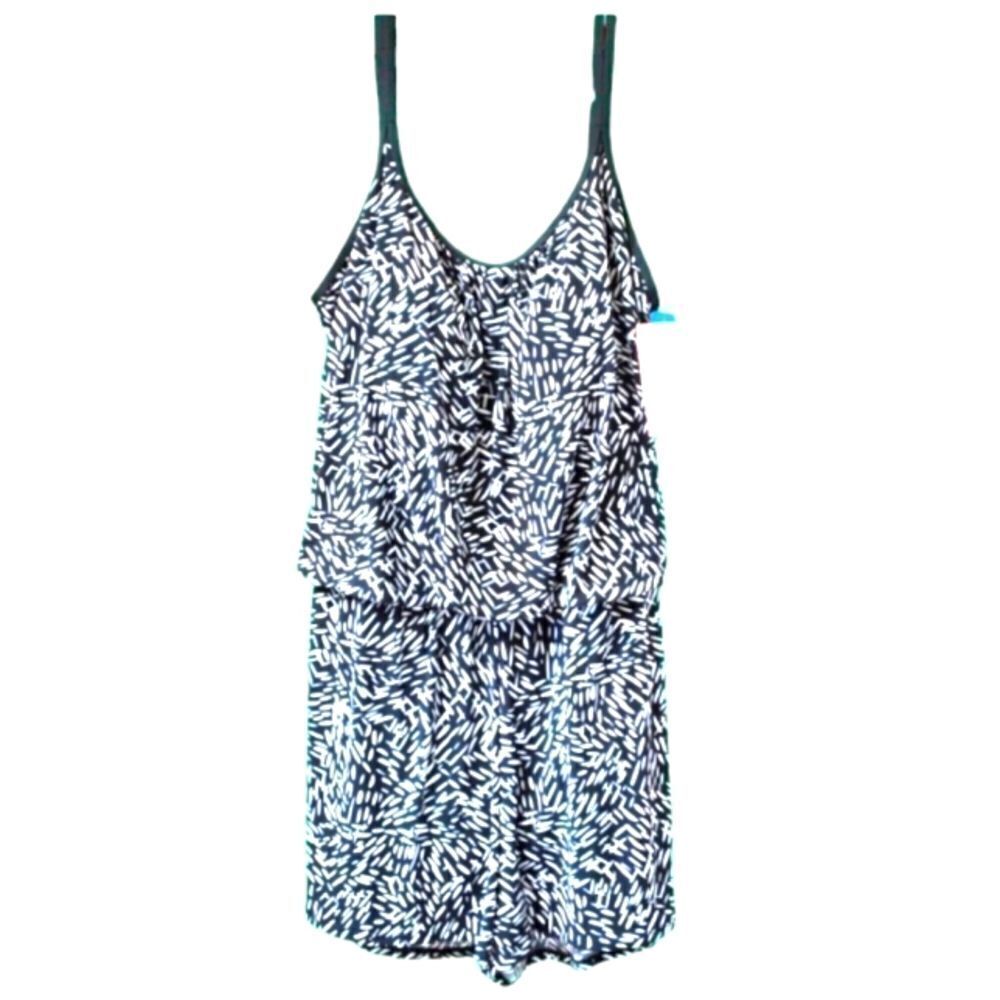 NEW Rose Marie Reid Plus Size Abstract Paint Strokes Pattern Swimsuit + Romper